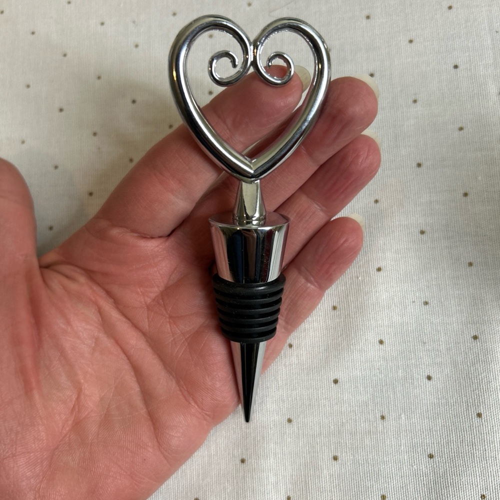 Romantic Hostess Gift -  Heart Shaped Chrome Wine Bottle Stopper